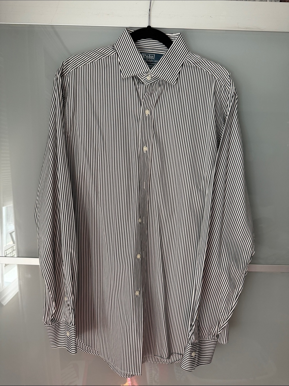 Polo by Ralph Lauren Black & White Vertical Stripe Dress Shirt